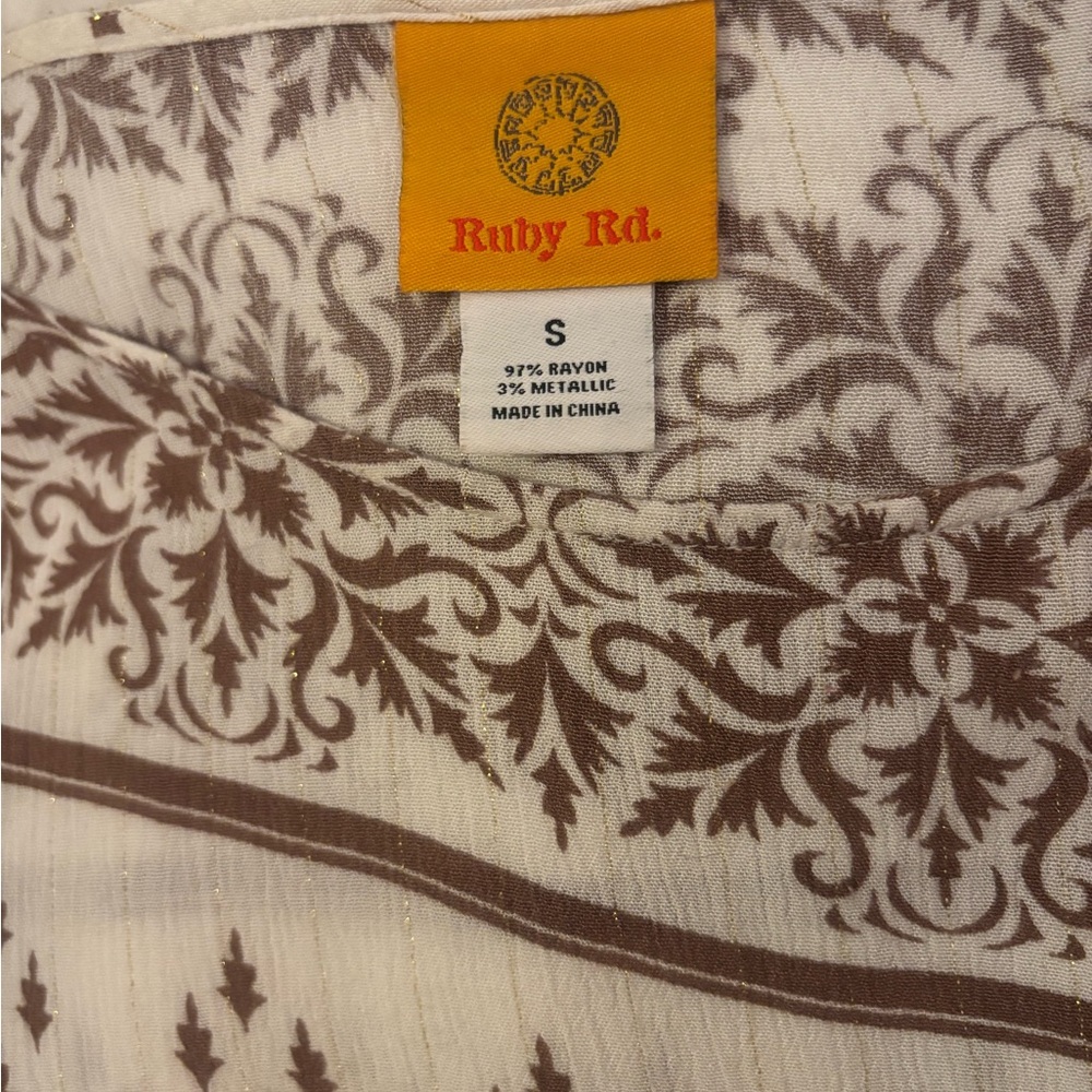 Ruby Rd. Cream And Brown Patterned Blouse - image 5